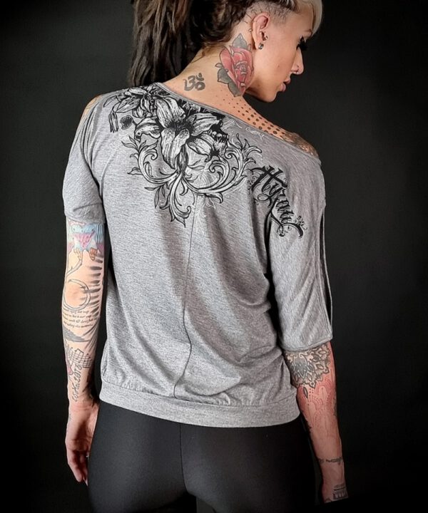Hyraw Damen T-Shirt "SKULL AND FLOWERS" grey