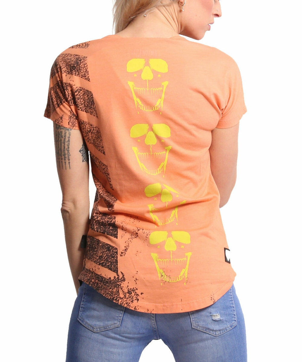 Yakuza Lighting Skull Dye V-Neck T-Shirt GSB-18135 papaya punch